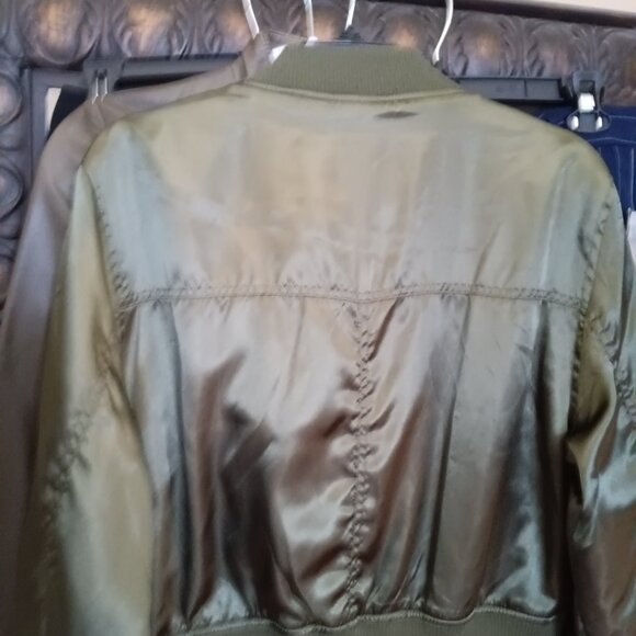Women's Deep Green Satin Bomber Jacket - Picture 5 of 5